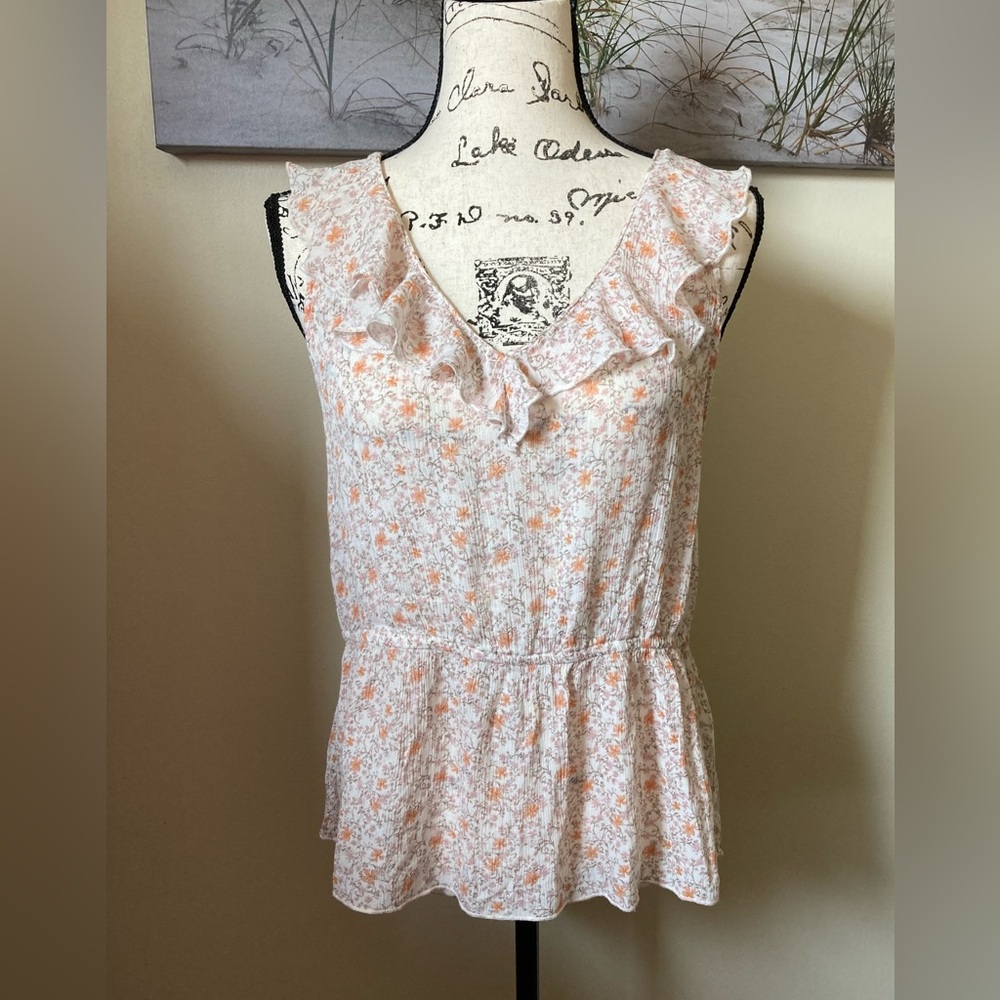 Melrose and Market women’s floral tunic ruffled sleeveless top, size medium
